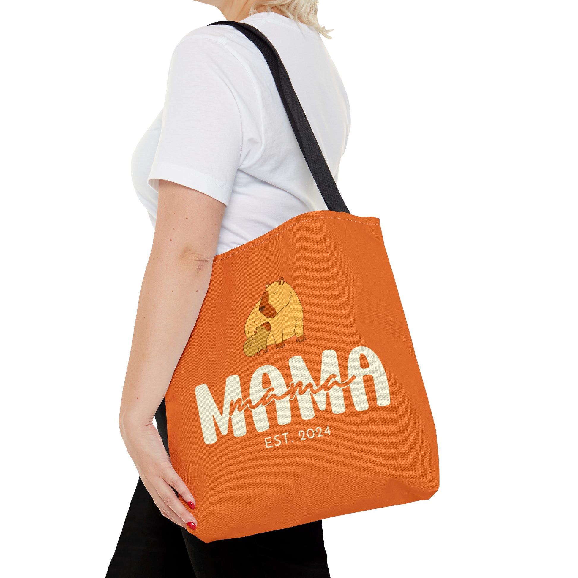 Custom Mama Capybara Tote Bag Orange, Gift for Mom Custom Tote Bag    - HolidayShoppingFinds