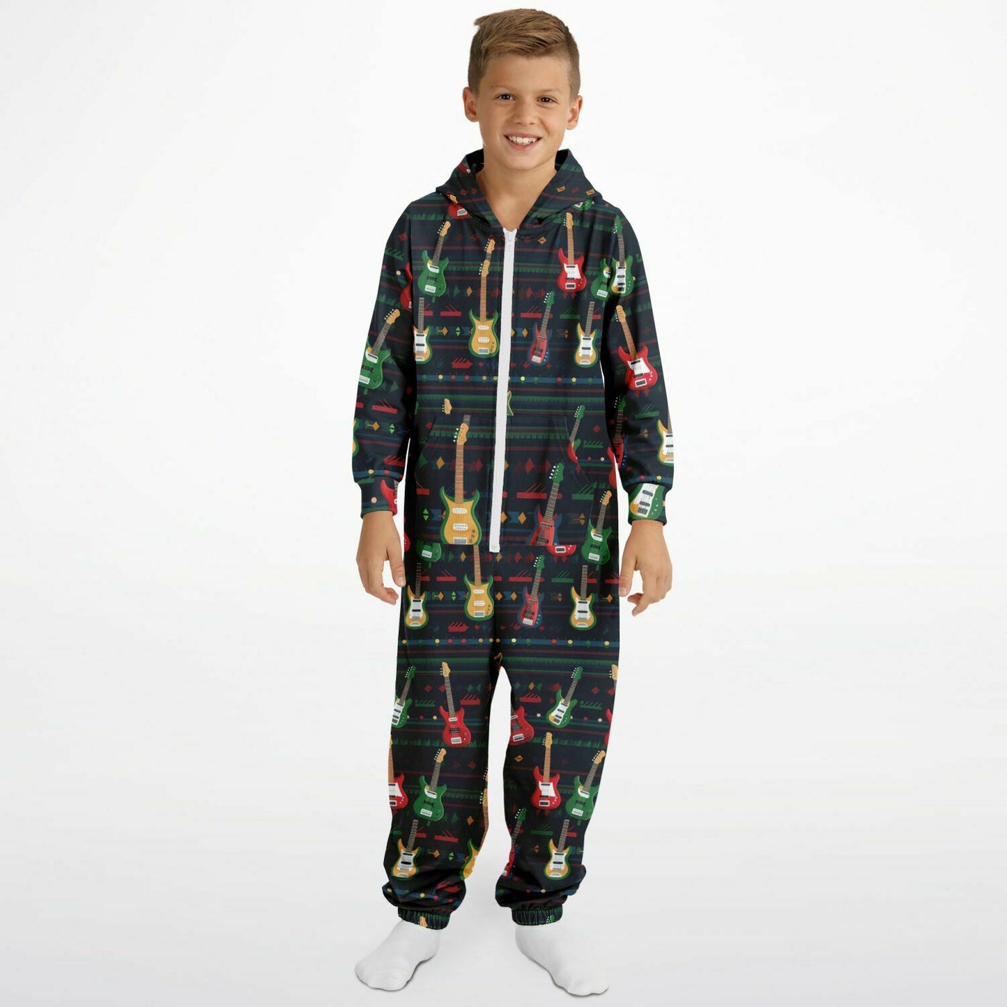 Rockstar Electric Guitars Teens Onesie, Colorful Guitars Blue Athletic Jumpsuit    - HolidayShoppingFinds