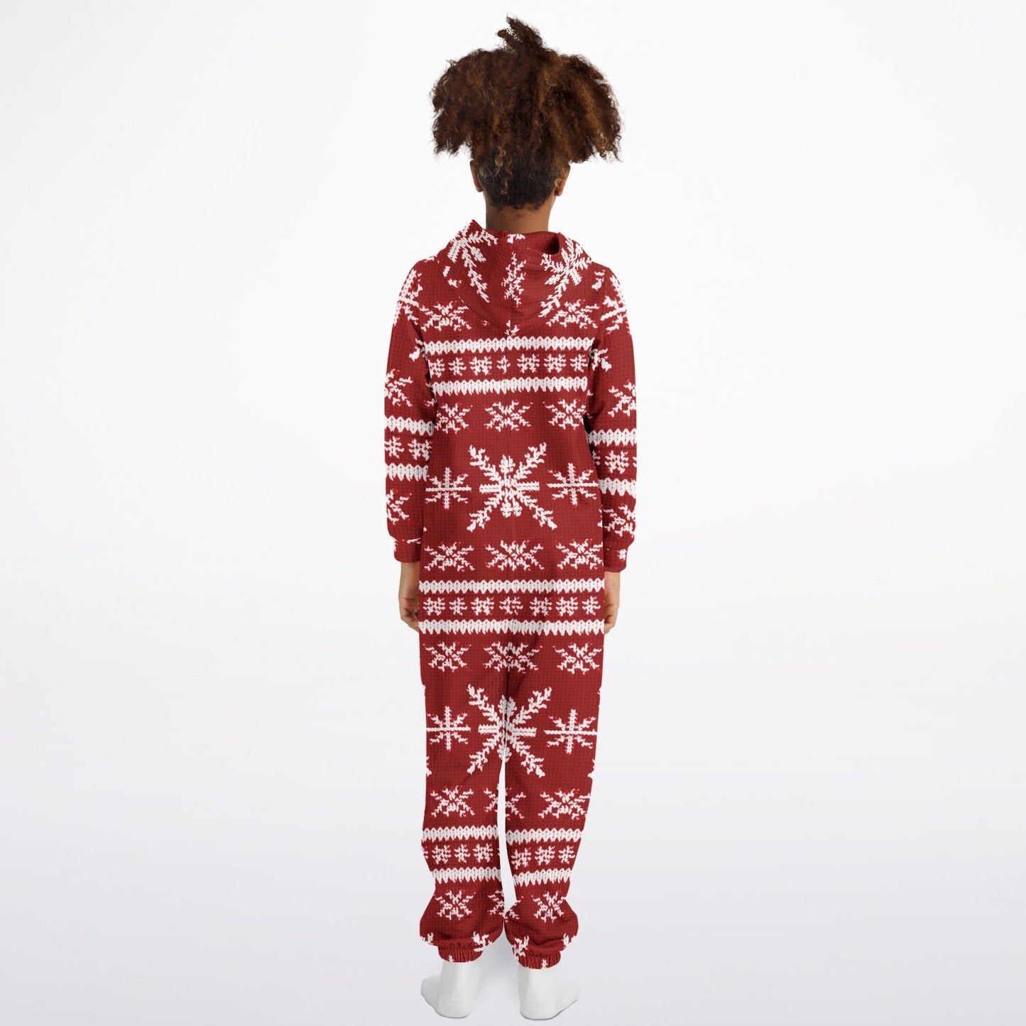 Scandinavian Holiday Pattern Red Teens Onesie, Festive Youth Athletic Jumpsuit    - HolidayShoppingFinds