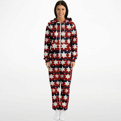 Americana Knitted Adult Athletic Jumpsuit, Red White & Blue Onesie Union Suit    - HolidayShoppingFinds