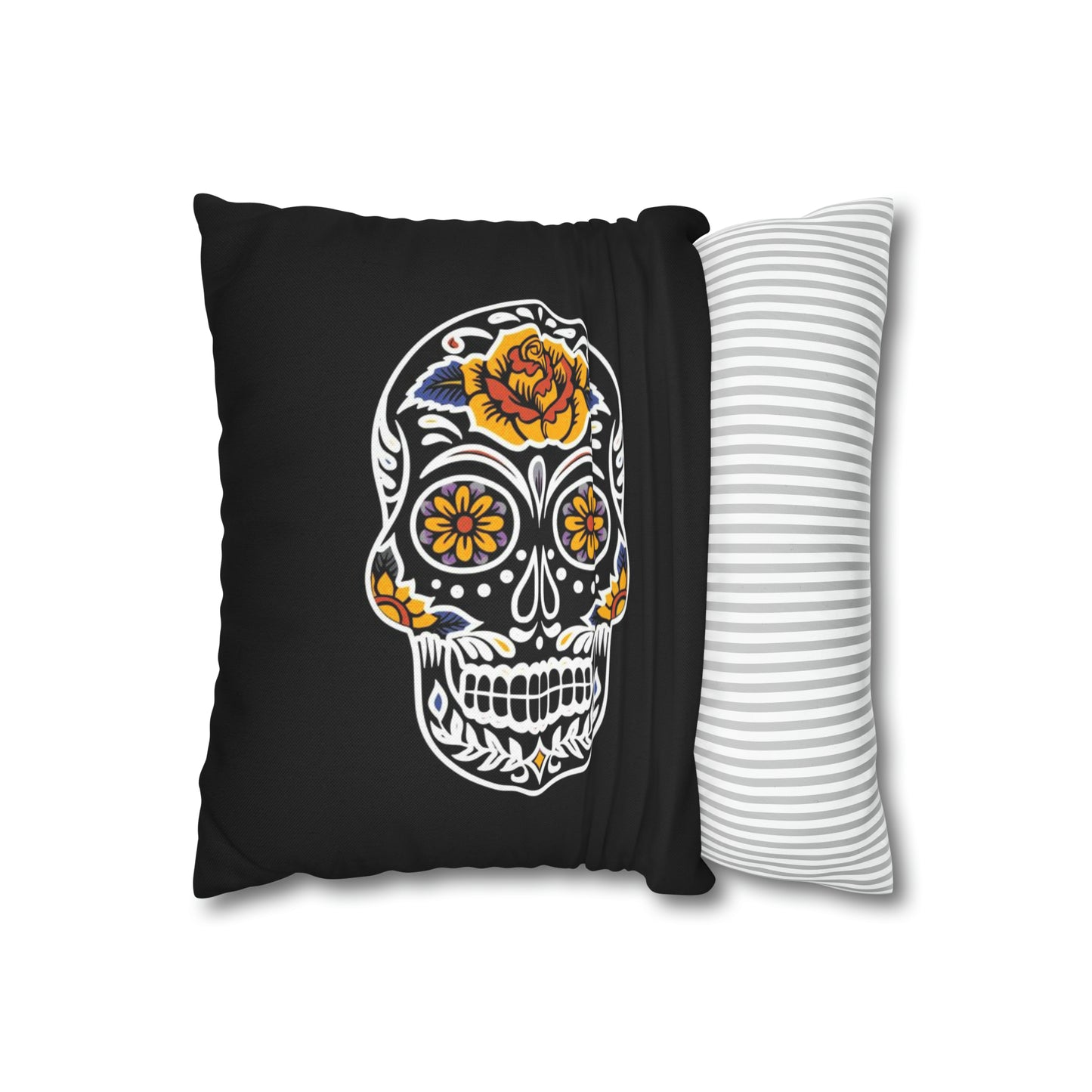 Sugar Skull Pillowcase, Day of the Dead Pillow, Dia De Los Muertos Pillow, Black Gothic Pillow, 2-Sided Square Pillow Cover    - HolidayShoppingFinds