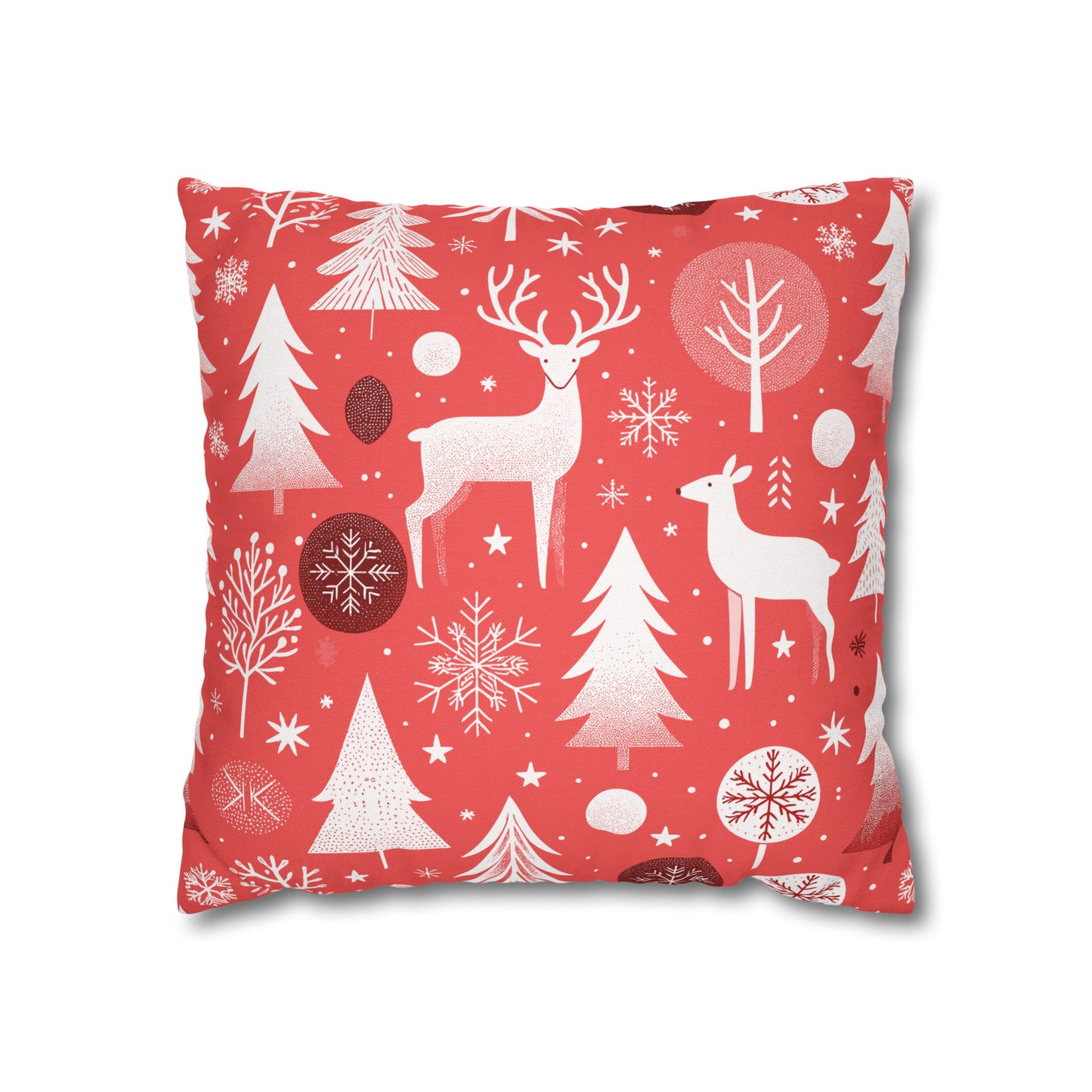 Red Holiday Pillowcase, Winter Pillow Case with Deers, Christmas Trees & Snowflakes, Holiday Gift    - HolidayShoppingFinds