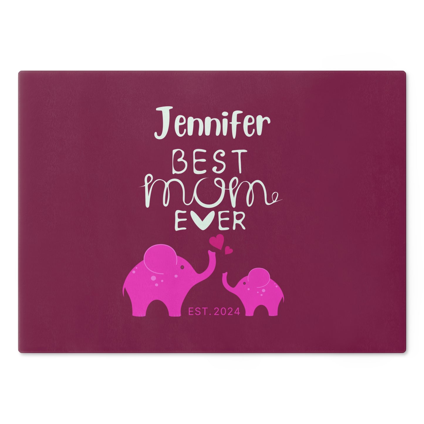 Personalized Best Mom Ever Glass Cutting Board, Gift for Mom, Elephants Cutting Board Pink Large   - HolidayShoppingFinds