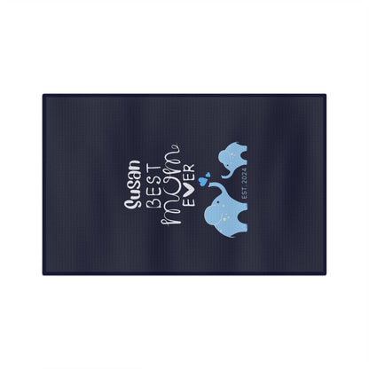 Personalized Best Mom Ever Kitchen Towel Blue, Mom Gift, Baby Elephants Towel    - HolidayShoppingFinds