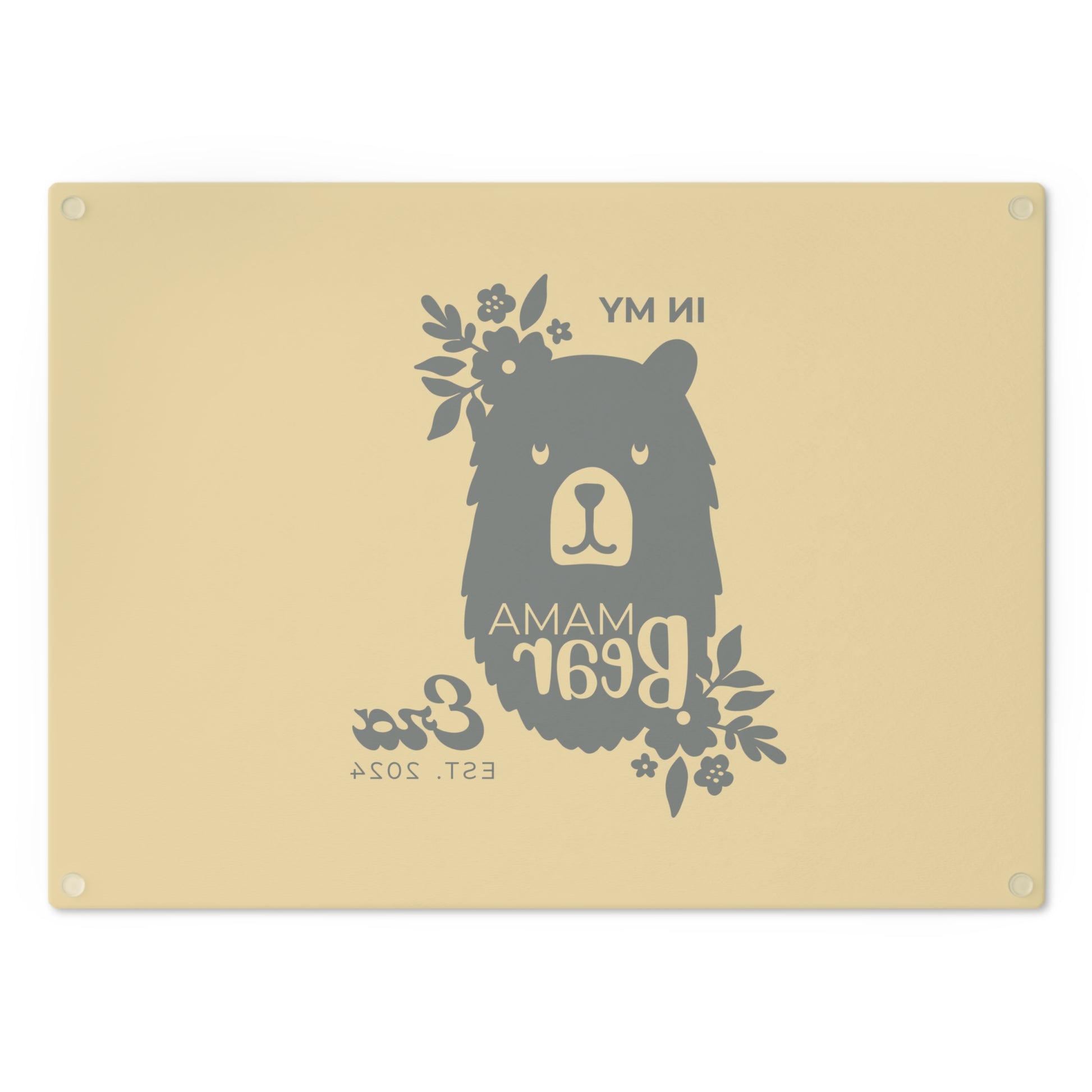 Custom Mama Bear Glass Cutting Board Yellow, Kitchen Gift for Mom    - HolidayShoppingFinds