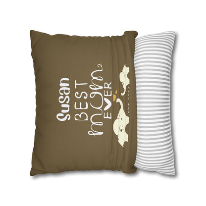 Personalized Best Mom Ever Gift Pillowcase, Gift for Mom, Elephants Khaki Pillow Cover    - HolidayShoppingFinds