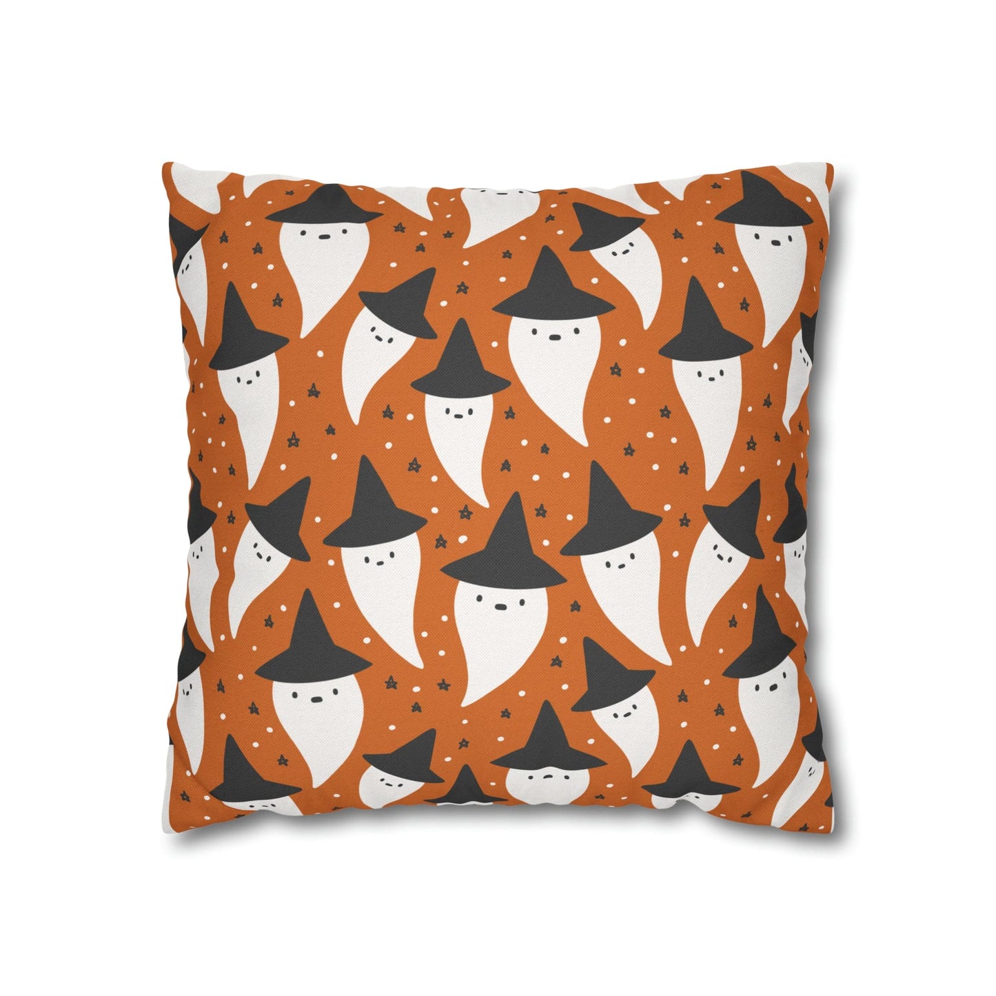 Whimsical Pillowcase, Spooky Ghosts Halloween Orange Pillow Cover 2-Sided Square Pillow Case Throw Cover    - HolidayShoppingFinds