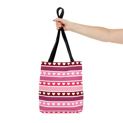 Cute Pink Hearts Valentine Tote Bag with Black Handle    - HolidayShoppingFinds