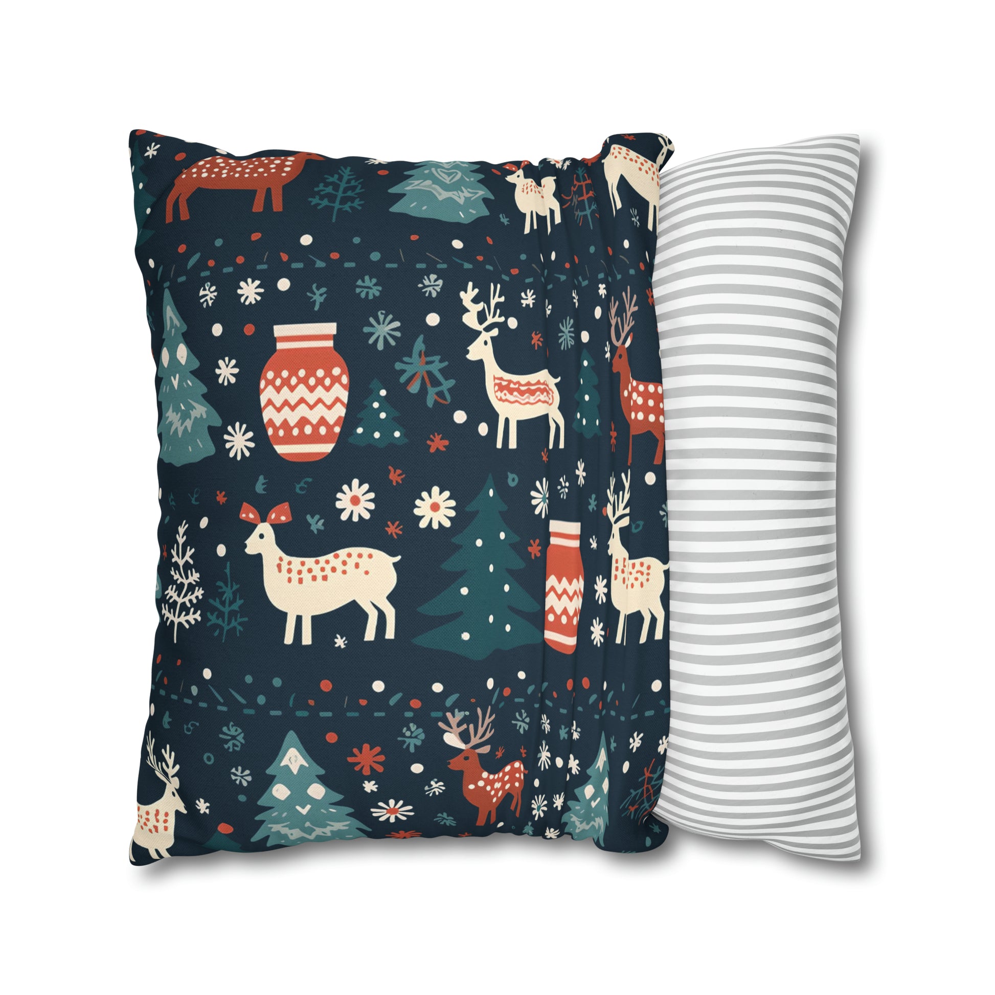 Holiday Pillowcase, Winter Accent Pillow Case with Reindeers, Christmas Trees, Snowflakes, Holiday Gift    - HolidayShoppingFinds