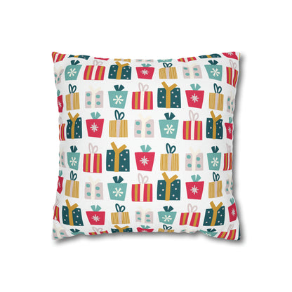 Gift Galore: Colorful Presents on White Square Pillow Case Throw    - HolidayShoppingFinds