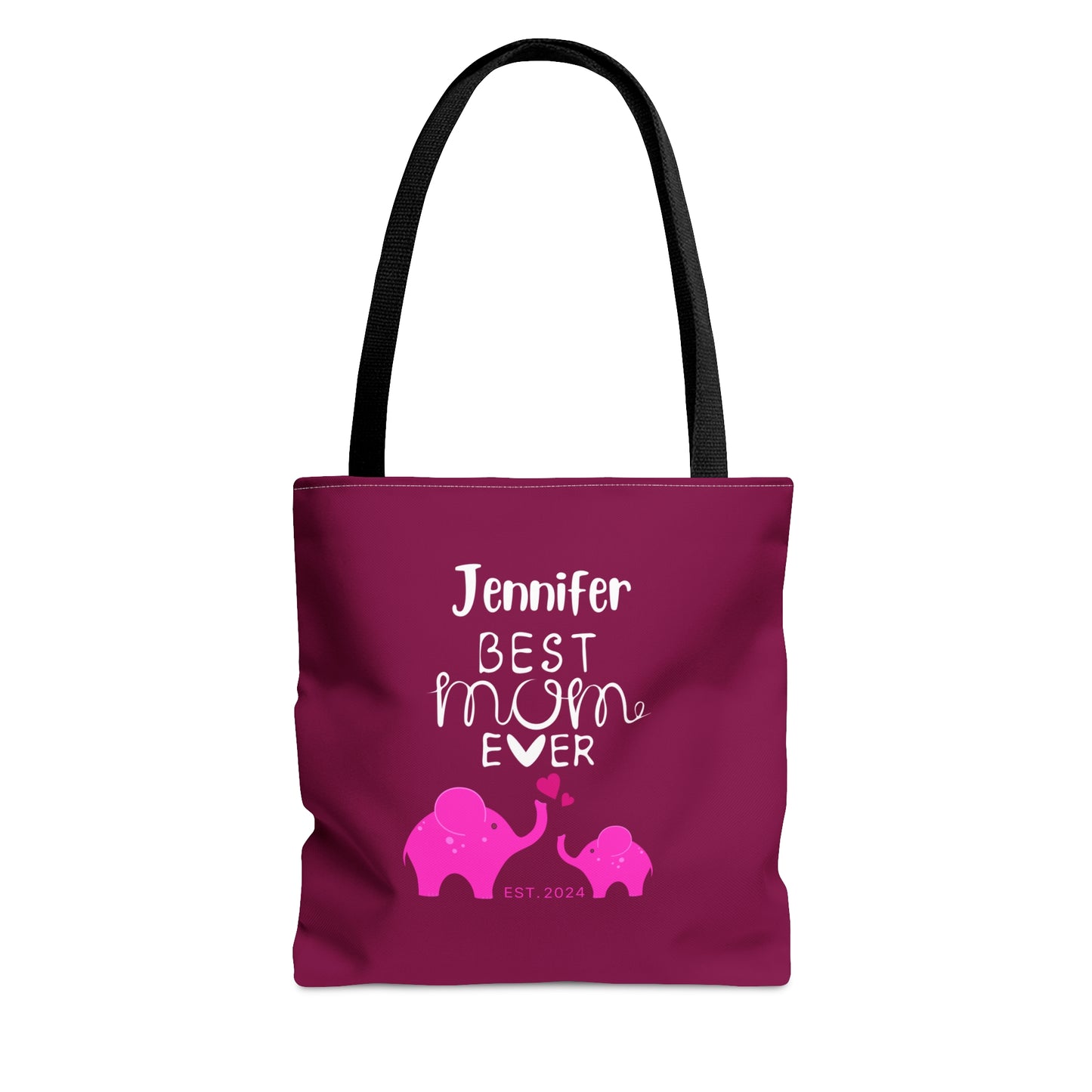 Personalized Best Mom Ever Tote Bag Gift for Mom, Baby Elephants Pink Tote Small   - HolidayShoppingFinds