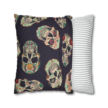 Sugar Skull Pillowcase, Day of the Dead Dia De Los Muertos Purple Pillow, Square 2-Sided Accent Pillow Cover    - HolidayShoppingFinds