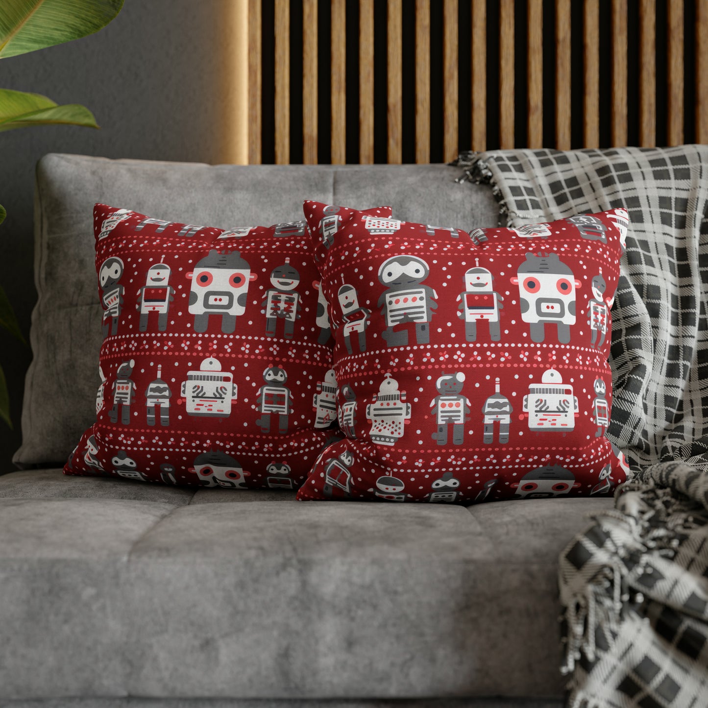 Holiday Robots Red Pillowcase, Gamers Pillow Case Cover, Tech Lovers Cushion Throw, Holiday Gift    - HolidayShoppingFinds