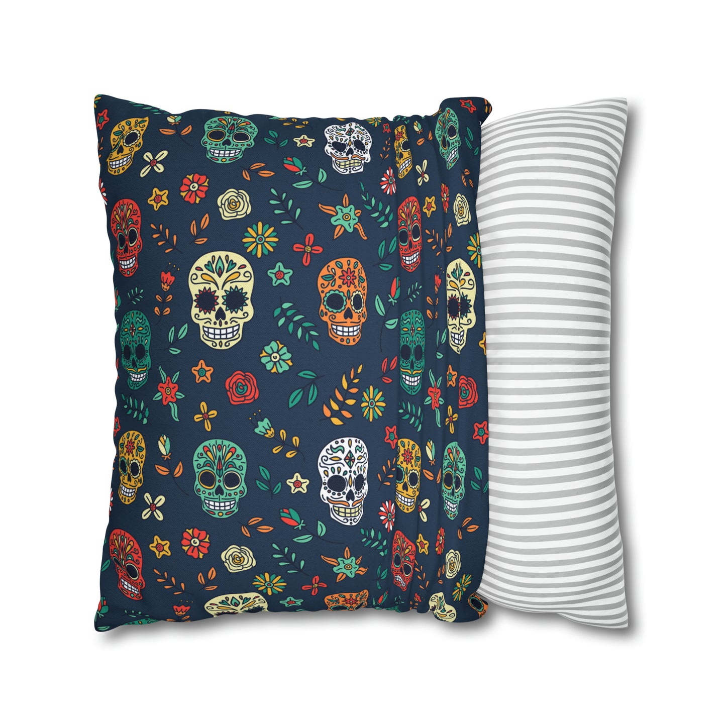 Sugar Skulls Pillowcase, Day of the Dead Pillow, Halloween Accent Blue Pillow Cover, Square Accent Pillow    - HolidayShoppingFinds