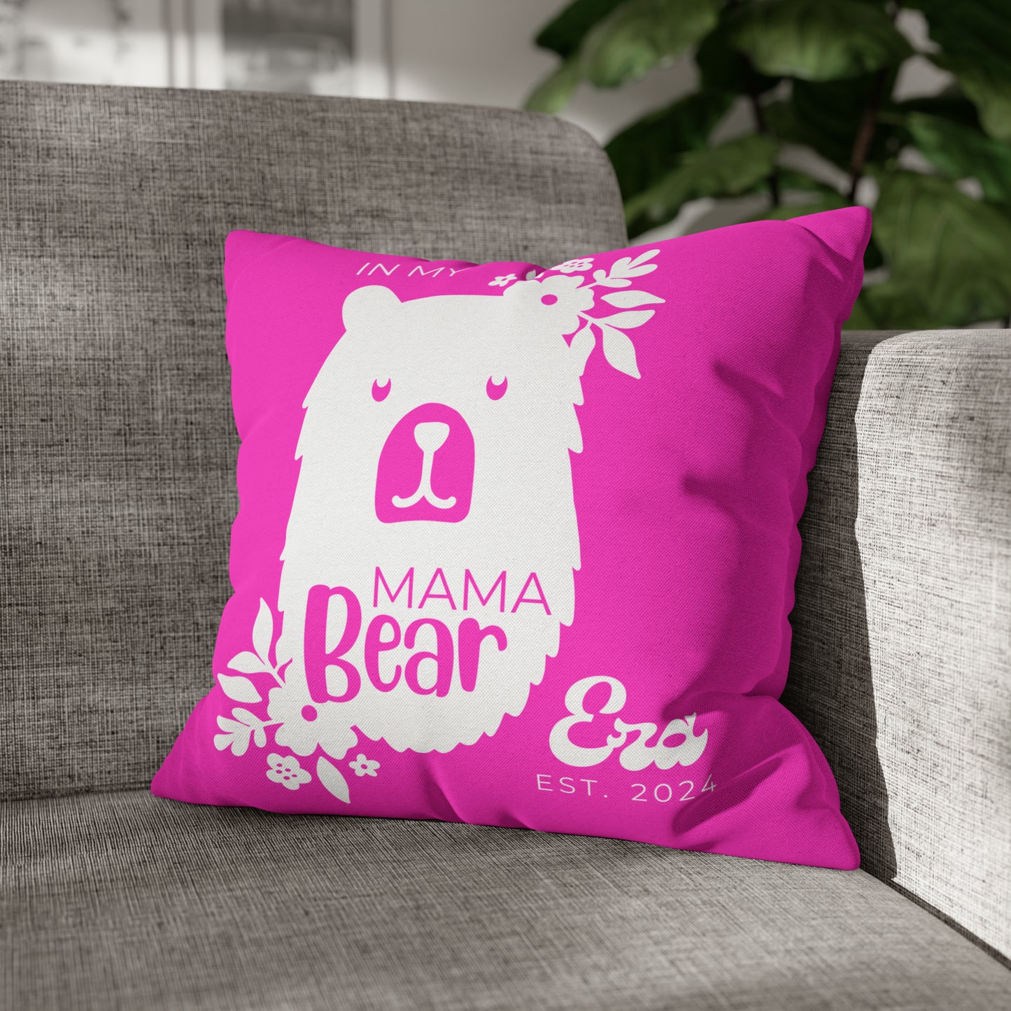 Personalized In My Mama Bear Era Pillowcase Pink, Gift For Mom 16" × 16"   - HolidayShoppingFinds