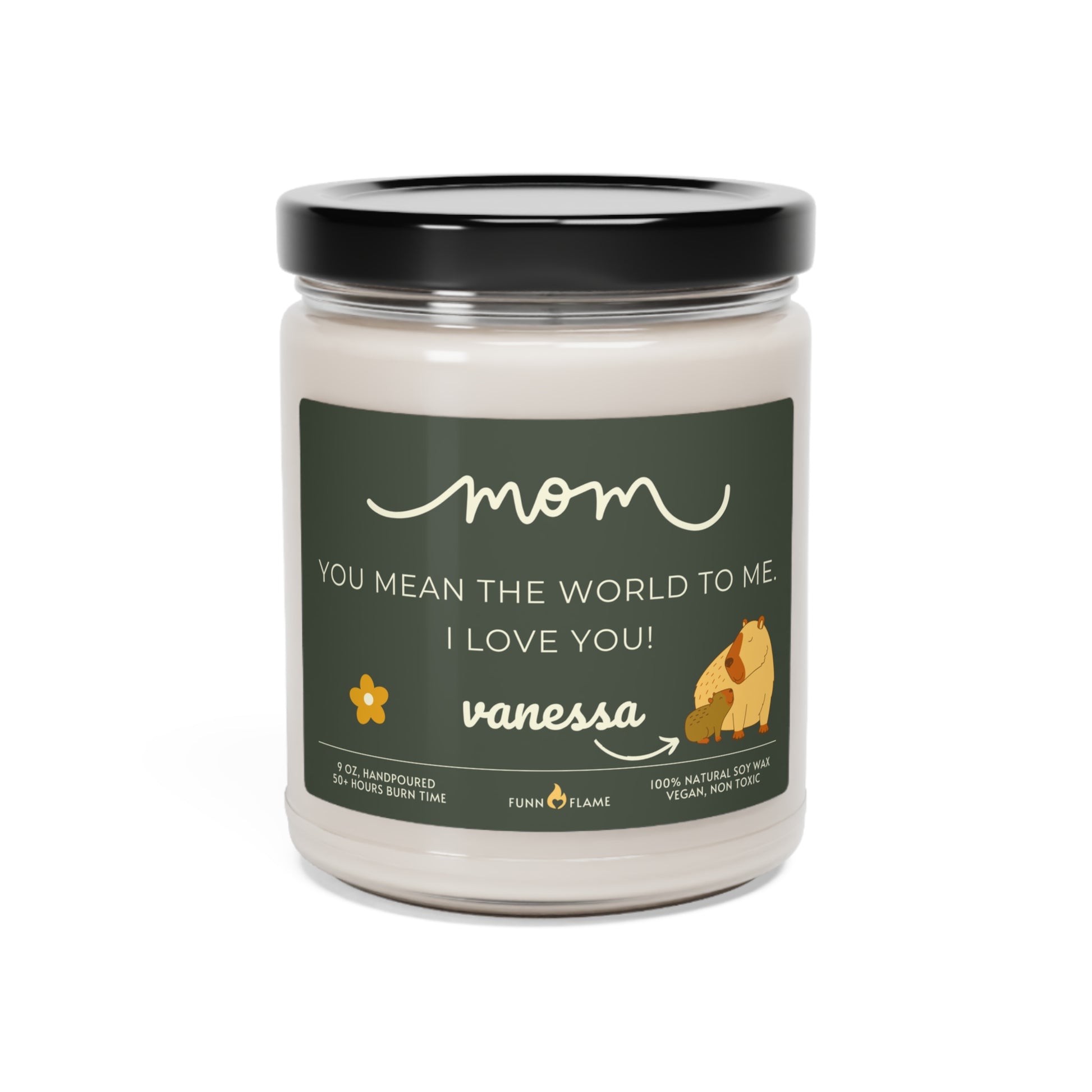 Personalized Mom Capybara Candle, Mother's Day Gift, Birthday, Green, 100% Vegan Soy Wax Scented Candle, Eco-Friendly Sea Salt + Orchid 9oz  - HolidayShoppingFinds