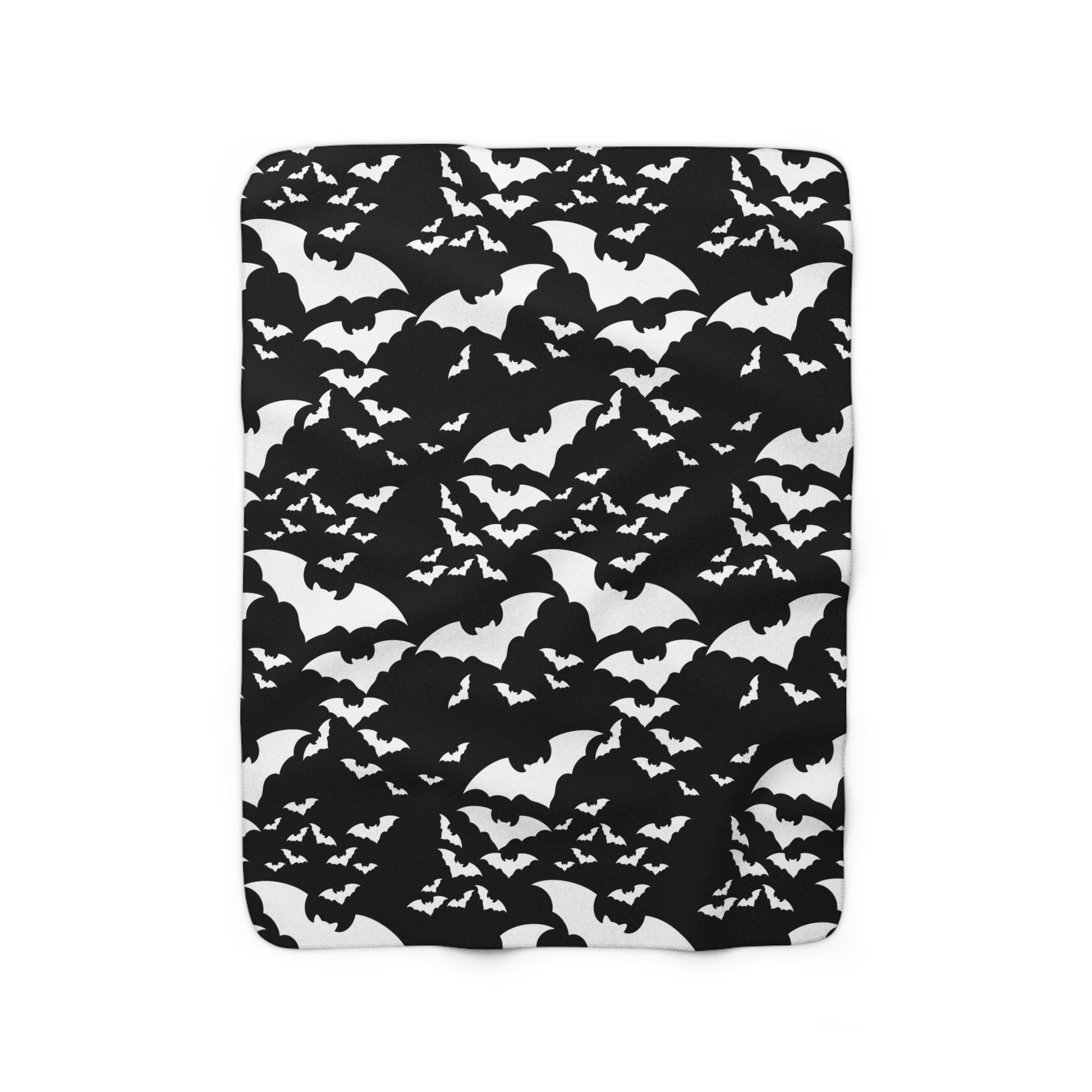 Spooky Bats Sherpa Fleece Blanket, Halloween Gothic Throw Blanket B&W    - HolidayShoppingFinds