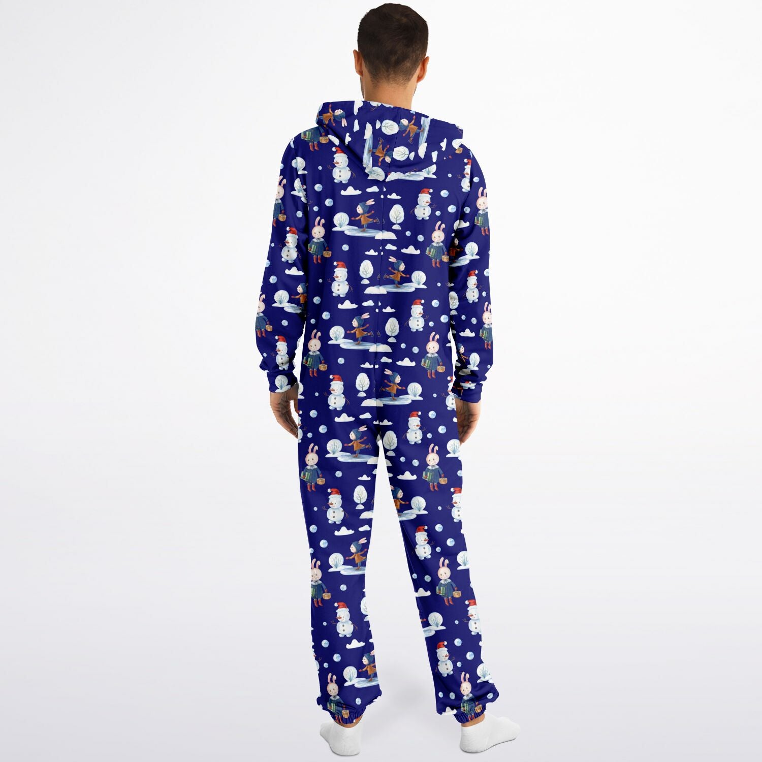 Frosty Friends Blue Winter Jumpsuit Adult Onesie Gender-Neutral Athletic PJs    - HolidayShoppingFinds