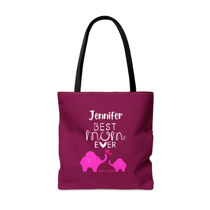 Personalized Best Mom Ever Tote Bag Gift for Mom, Baby Elephants Pink Tote    - HolidayShoppingFinds