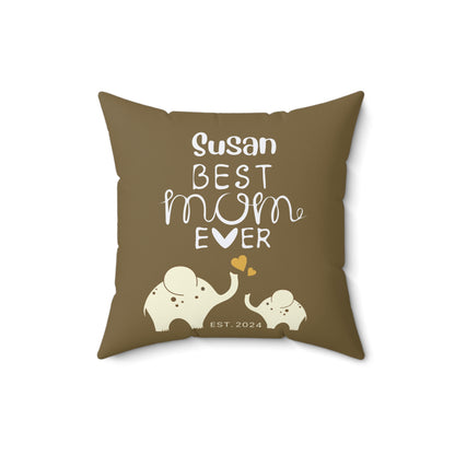 Personalized Best Mom Ever Gift Pillow, Gift for Mom, Elephants Khaki Pillow with Insert    - HolidayShoppingFinds