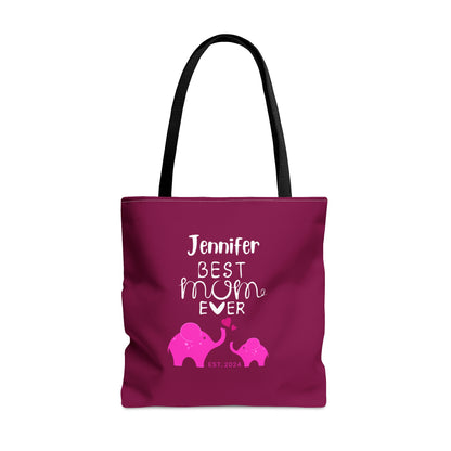 Personalized Best Mom Ever Tote Bag Gift for Mom, Baby Elephants Pink Tote Large   - HolidayShoppingFinds