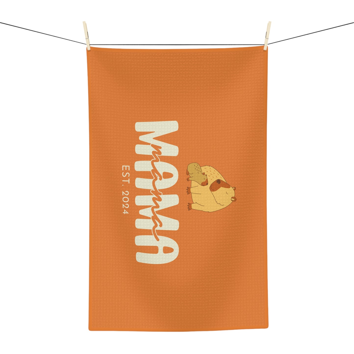 Personalized Mama Capybara KitchenTowel Orange, Gift For Mom    - HolidayShoppingFinds