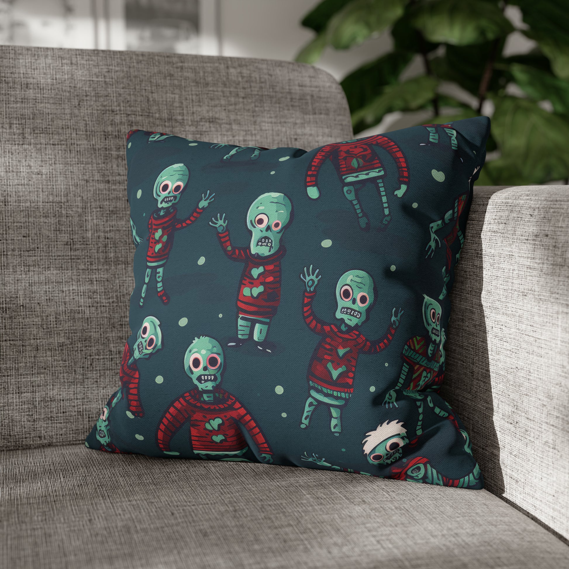 Zombie Decorative Pillowcase, Zombie Home Decor Pillow Cover Teal, Square 2-Sided Pillow 16" × 16"   - HolidayShoppingFinds