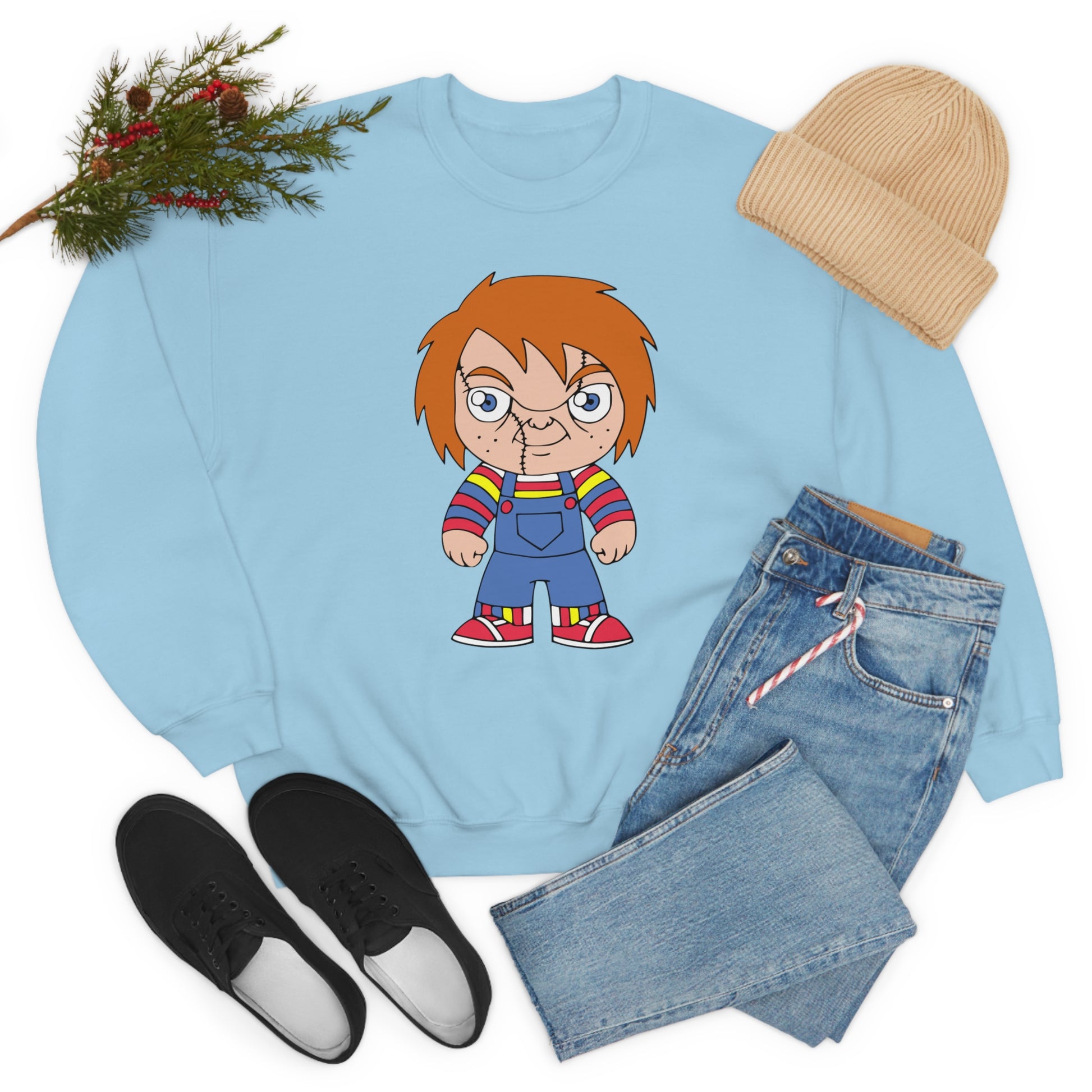 Chucky Wanna play? Halloween Unisex Sweatshirt Costume S-5XL S Light Blue  - HolidayShoppingFinds