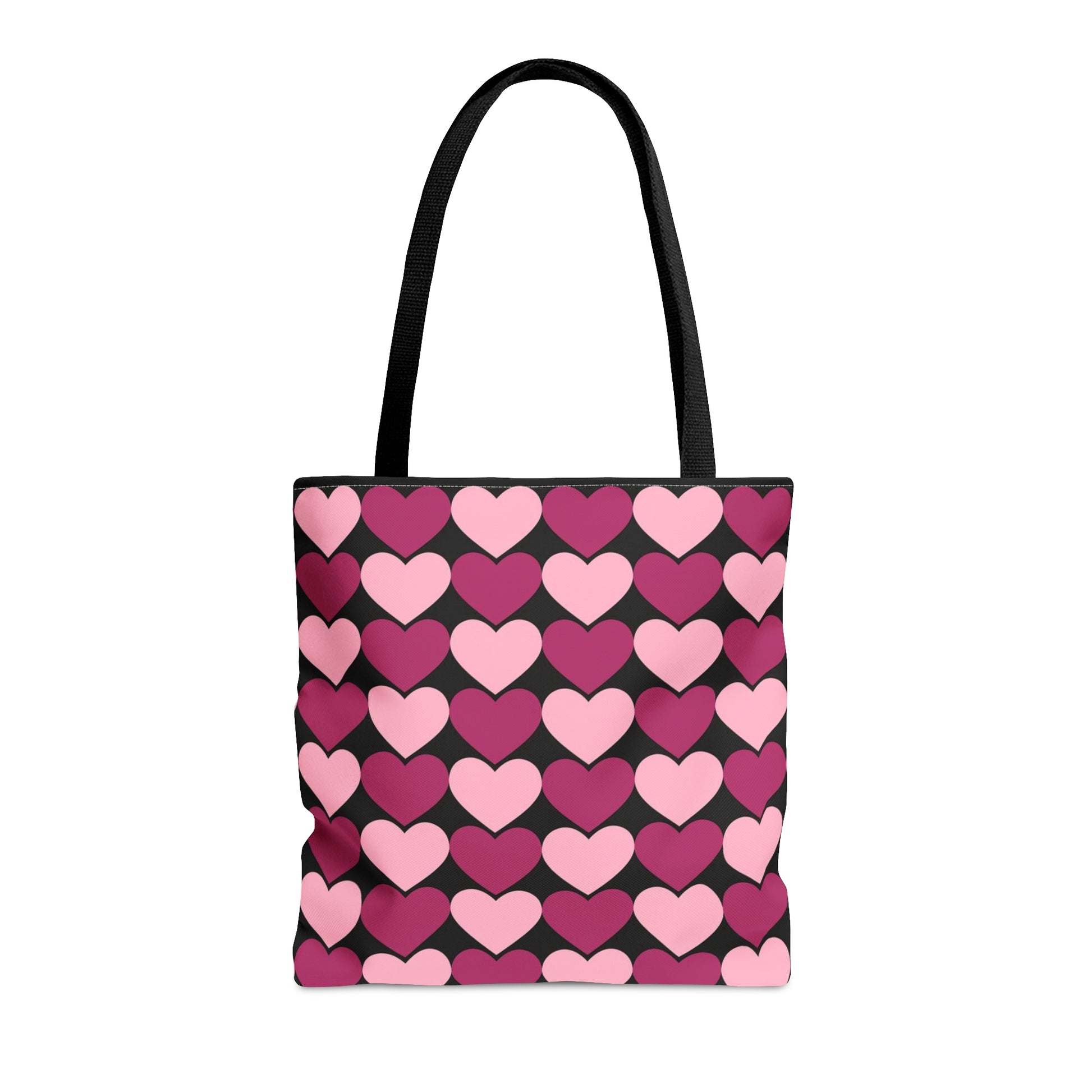 Big Pink & Purple Hearts Pattern Black Tote bag Valentines Day Gift Medium   - HolidayShoppingFinds