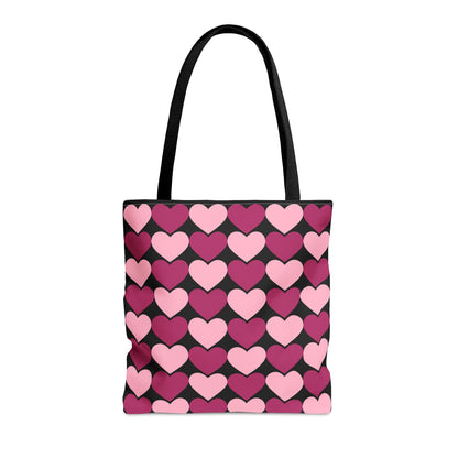 Big Pink & Purple Hearts Pattern Black Tote bag Valentines Day Gift Medium   - HolidayShoppingFinds