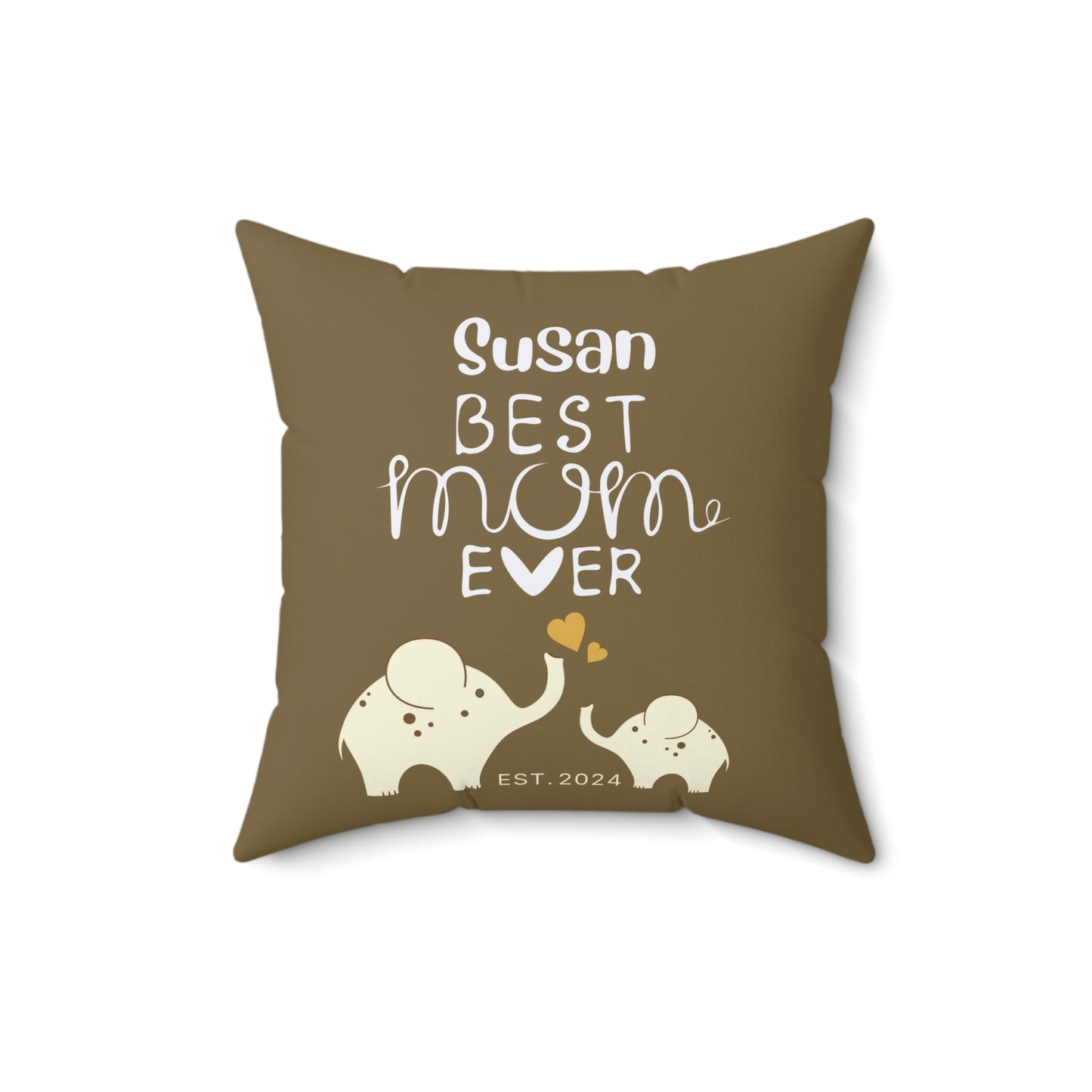 Personalized Best Mom Ever Gift Pillow, Gift for Mom, Elephants Khaki Pillow with Insert 16" × 16"   - HolidayShoppingFinds