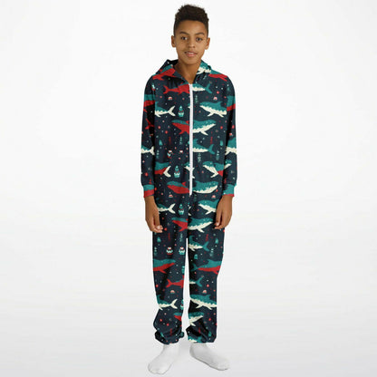 Shark Adventure Teens Onesie: Boys & Girls Union Suit Athletic Blue Ocean Jumpsuit    - HolidayShoppingFinds