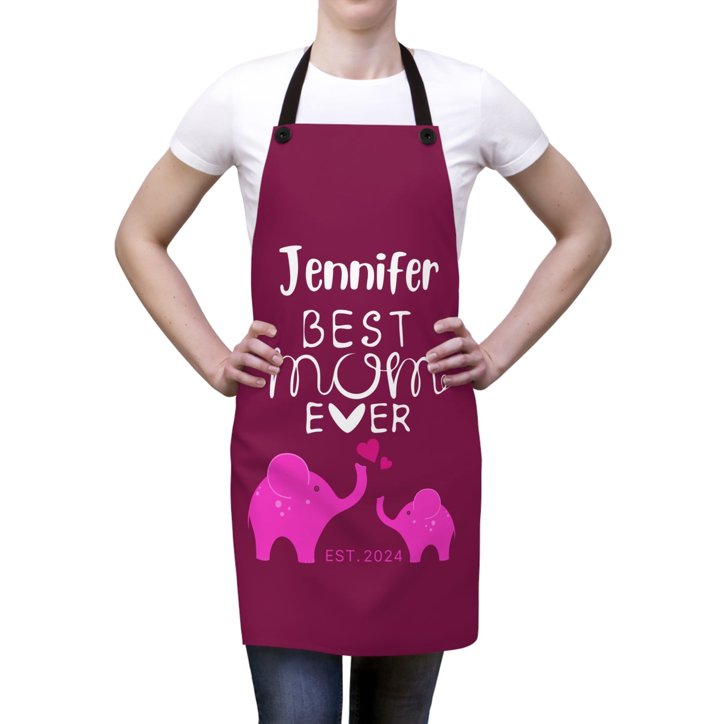 Personalized Best Mom Ever Gift Apron Pink Elephants, Gift for Mom Chef Apron One Size   - HolidayShoppingFinds