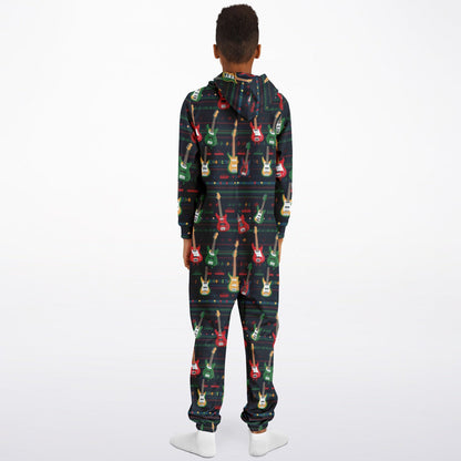 Rockstar Electric Guitars Teens Onesie, Colorful Guitars Blue Athletic Jumpsuit    - HolidayShoppingFinds