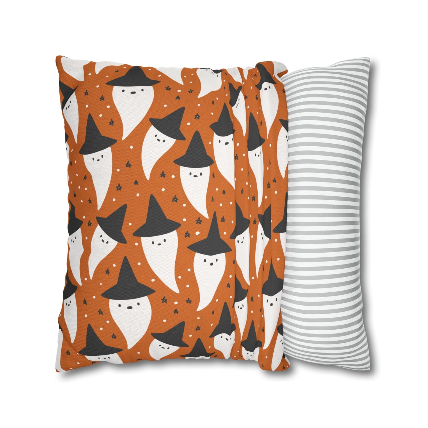 Whimsical Pillowcase, Spooky Ghosts Halloween Orange Pillow Cover 2-Sided Square Pillow Case Throw Cover    - HolidayShoppingFinds