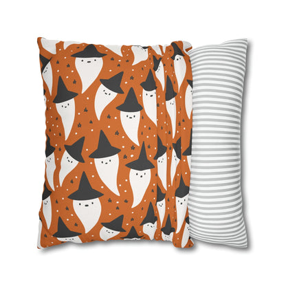 Whimsical Pillowcase, Spooky Ghosts Halloween Orange Pillow Cover 2-Sided Square Pillow Case Throw Cover    - HolidayShoppingFinds