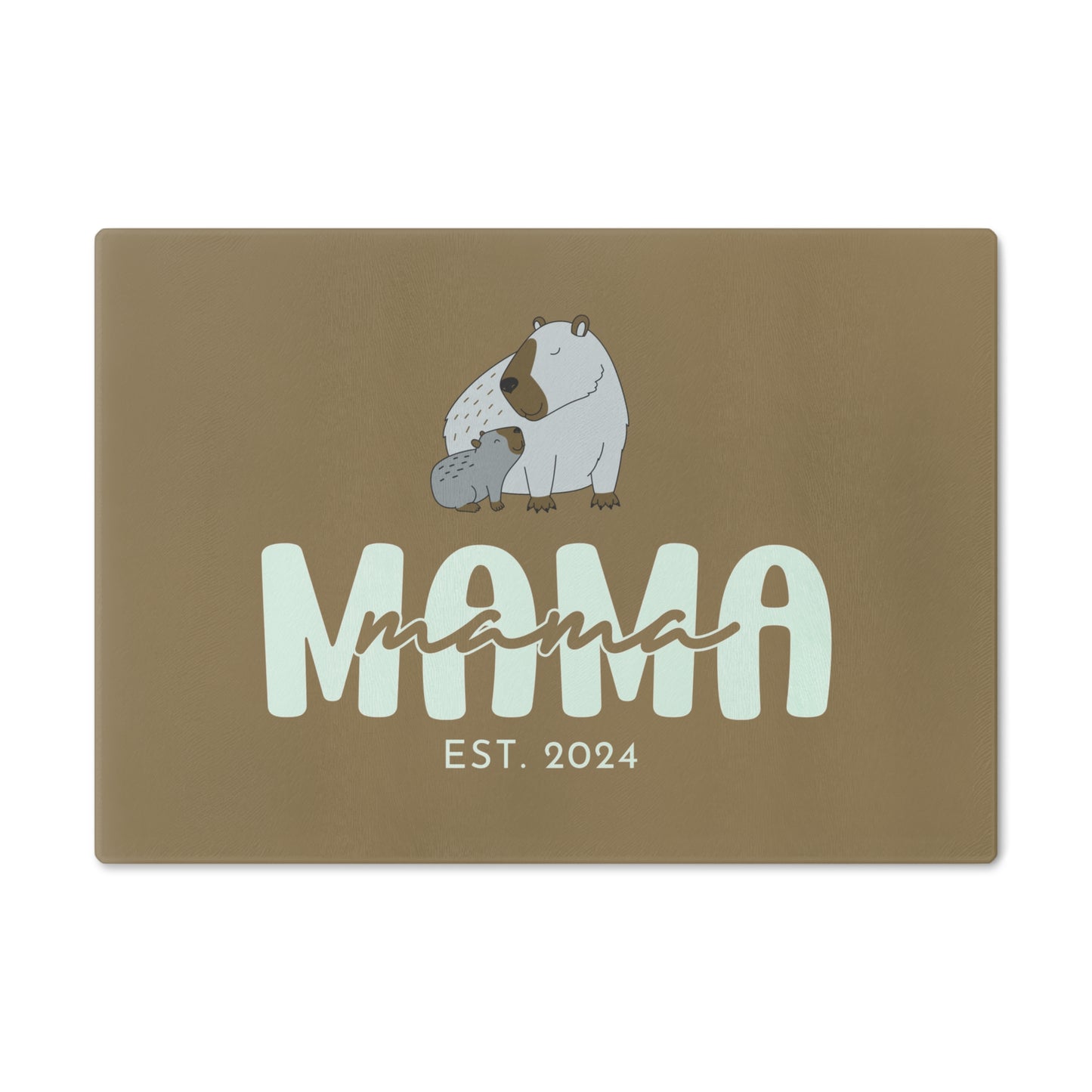 Personalized Mama Capybara Glass Cutting Board Khaki, Gift For Moms Small   - HolidayShoppingFinds