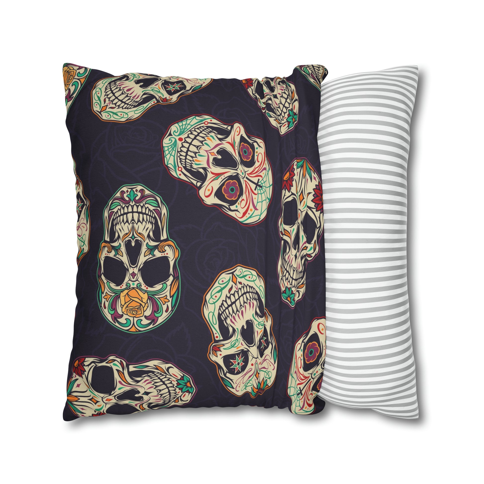 Sugar Skull Pillowcase, Day of the Dead Dia De Los Muertos Purple Pillow, Square 2-Sided Accent Pillow Cover    - HolidayShoppingFinds