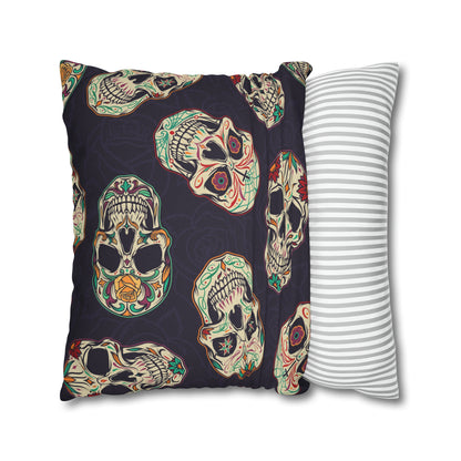 Sugar Skull Pillowcase, Day of the Dead Dia De Los Muertos Purple Pillow, Square 2-Sided Accent Pillow Cover    - HolidayShoppingFinds