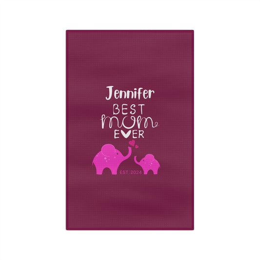 Personalized Best Mom Ever Kitchen Towel Pink, Mom Gift, Baby Elephants Towel 16'' × 25''   - HolidayShoppingFinds