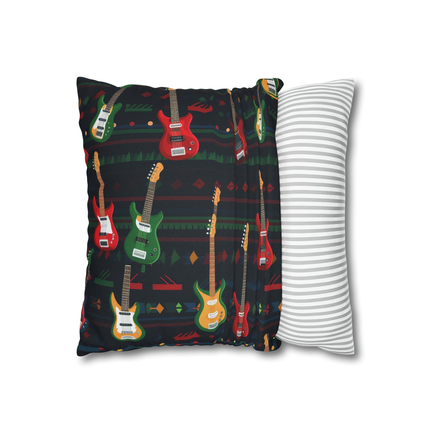 Rockstar Electric Guitar Pillowcase Cover, Red Green Yellow Guitars Accent Pillow    - HolidayShoppingFinds