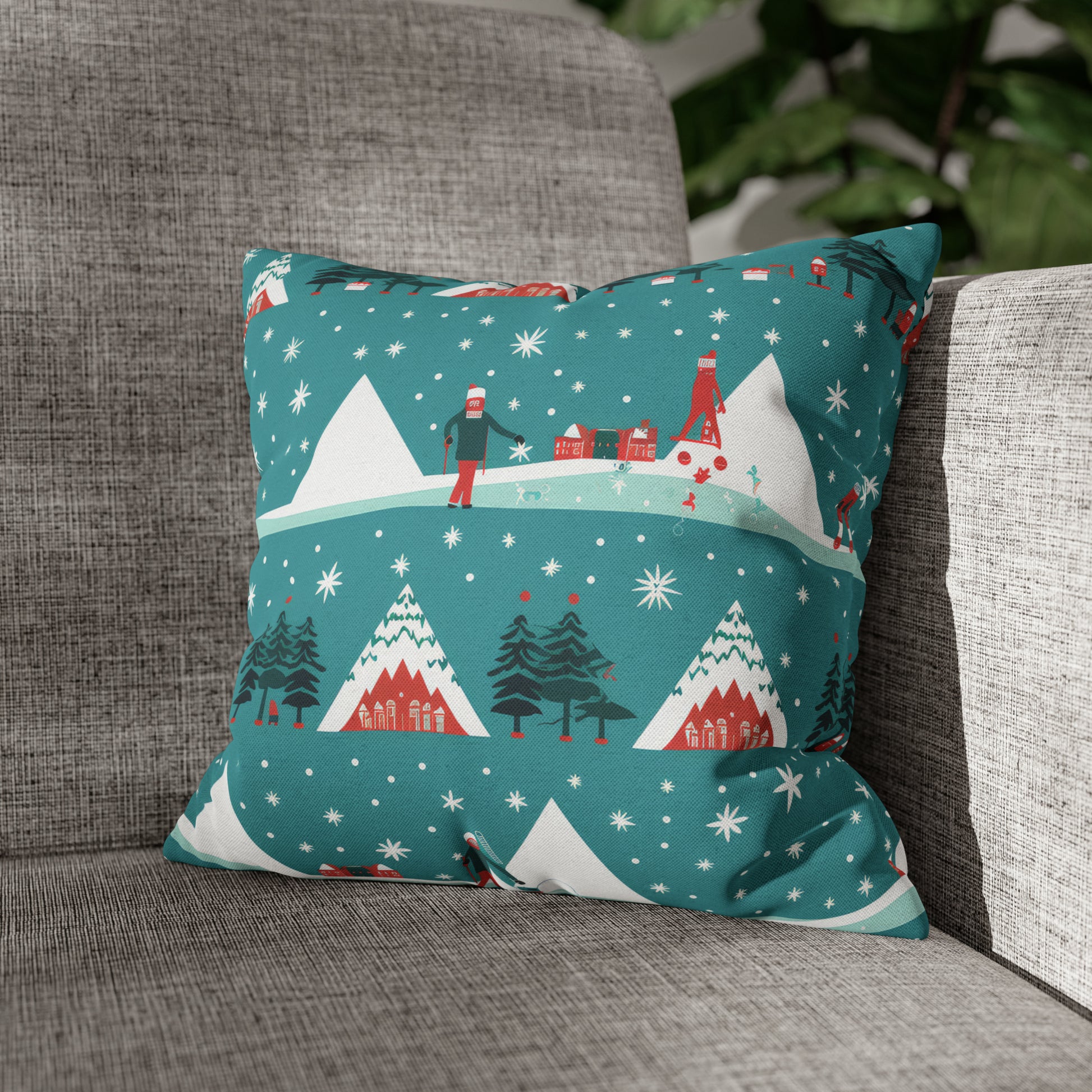 Winter Wonderland Pillowcase Holiday Cabin Snowy Mountain Pillow Décor, Holiday Gift 14" × 14"   - HolidayShoppingFinds