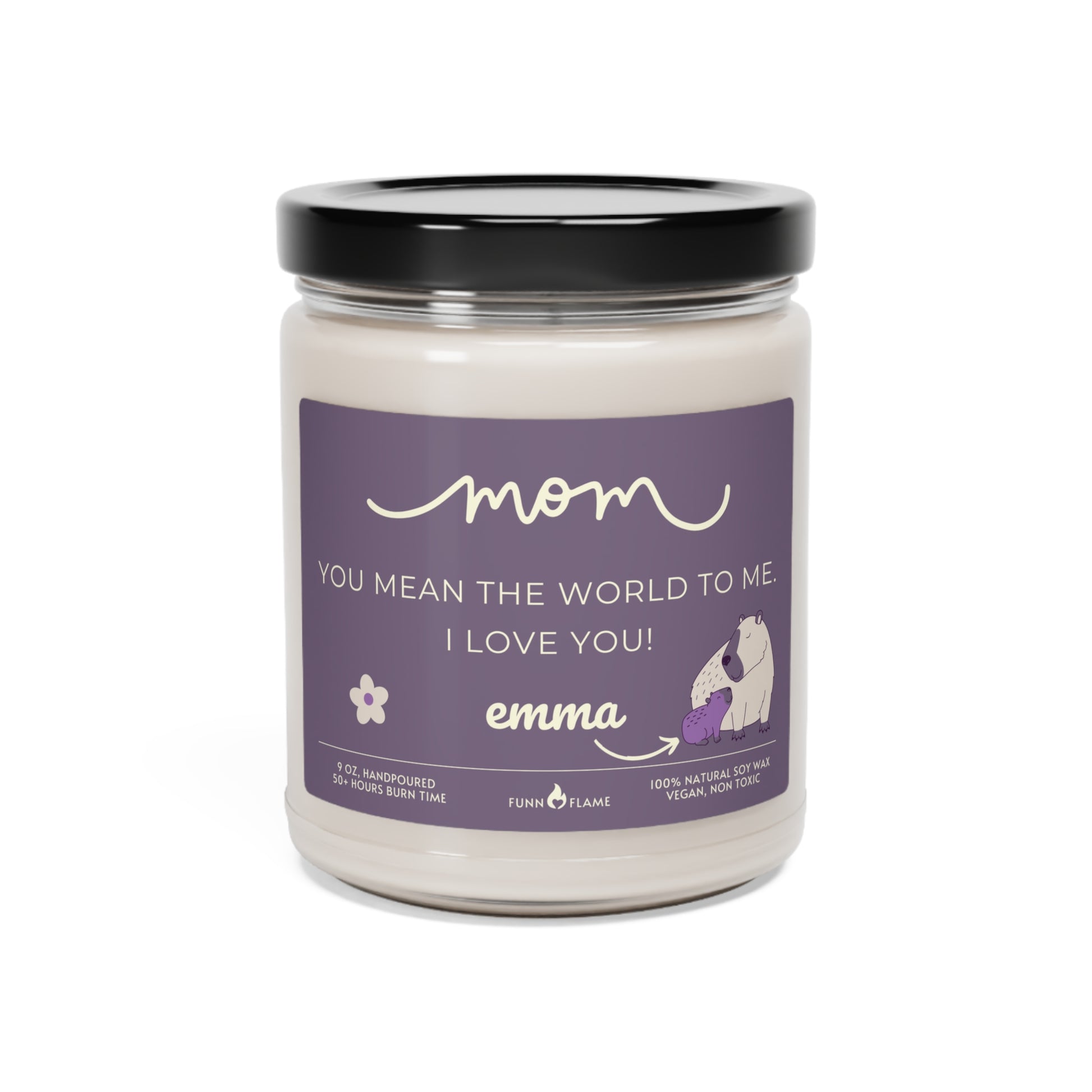 Personalized Mom Capybara Candle, Mother's Day Gift, Birthday, Purple, 100% Vegan Soy Wax Scented Candle, Eco-Friendly Coconut Cream + Cardamom 9oz  - HolidayShoppingFinds