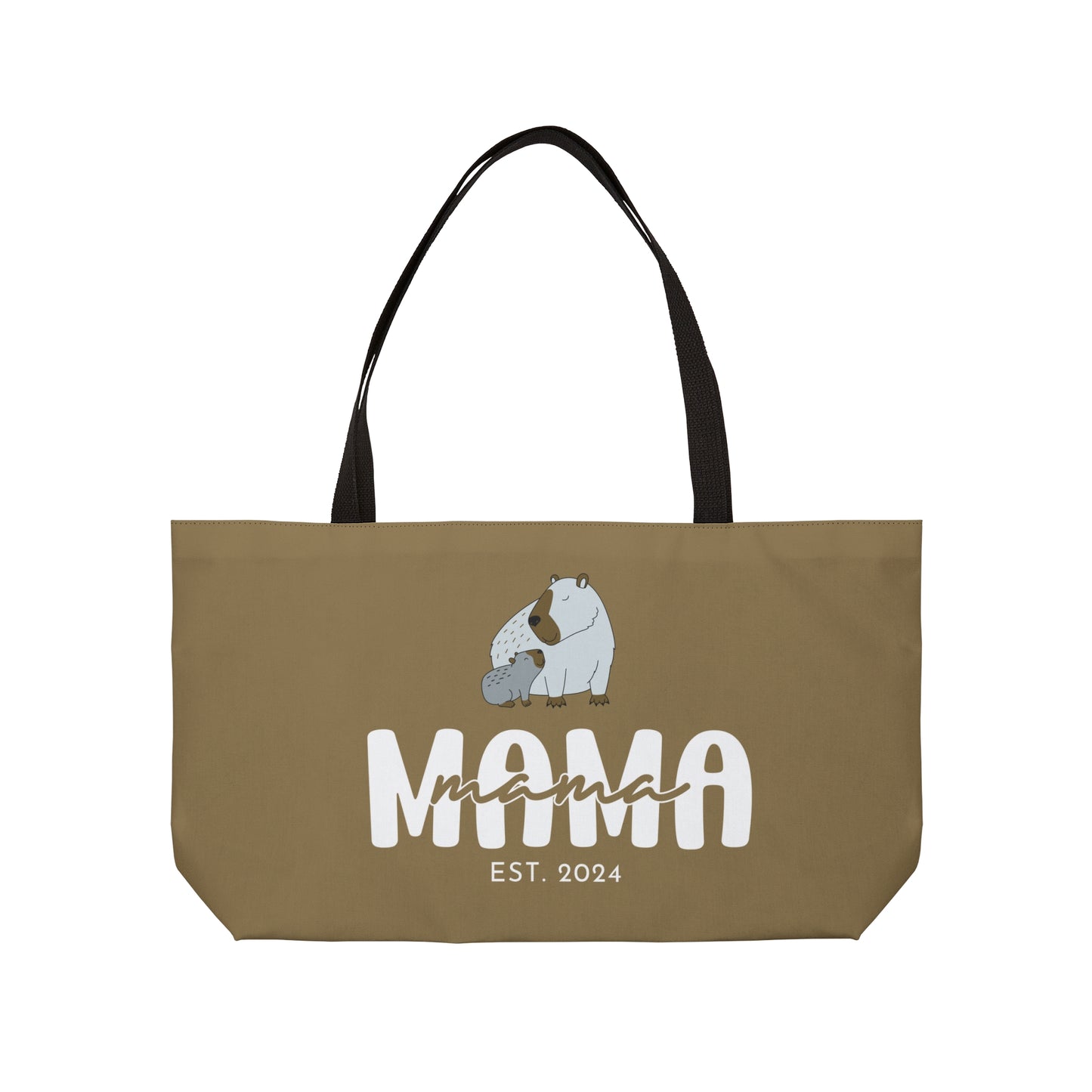 Personalized Mama Capybara Weekender Tote Khaki, Gift For Mom 24" × 13"   - HolidayShoppingFinds