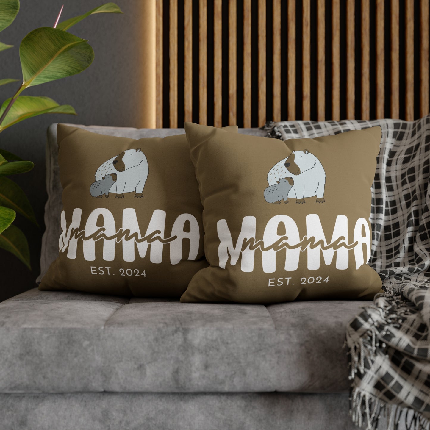 Personalized Mama Capybara Pillowcase Khaki, Gift For Mom    - HolidayShoppingFinds