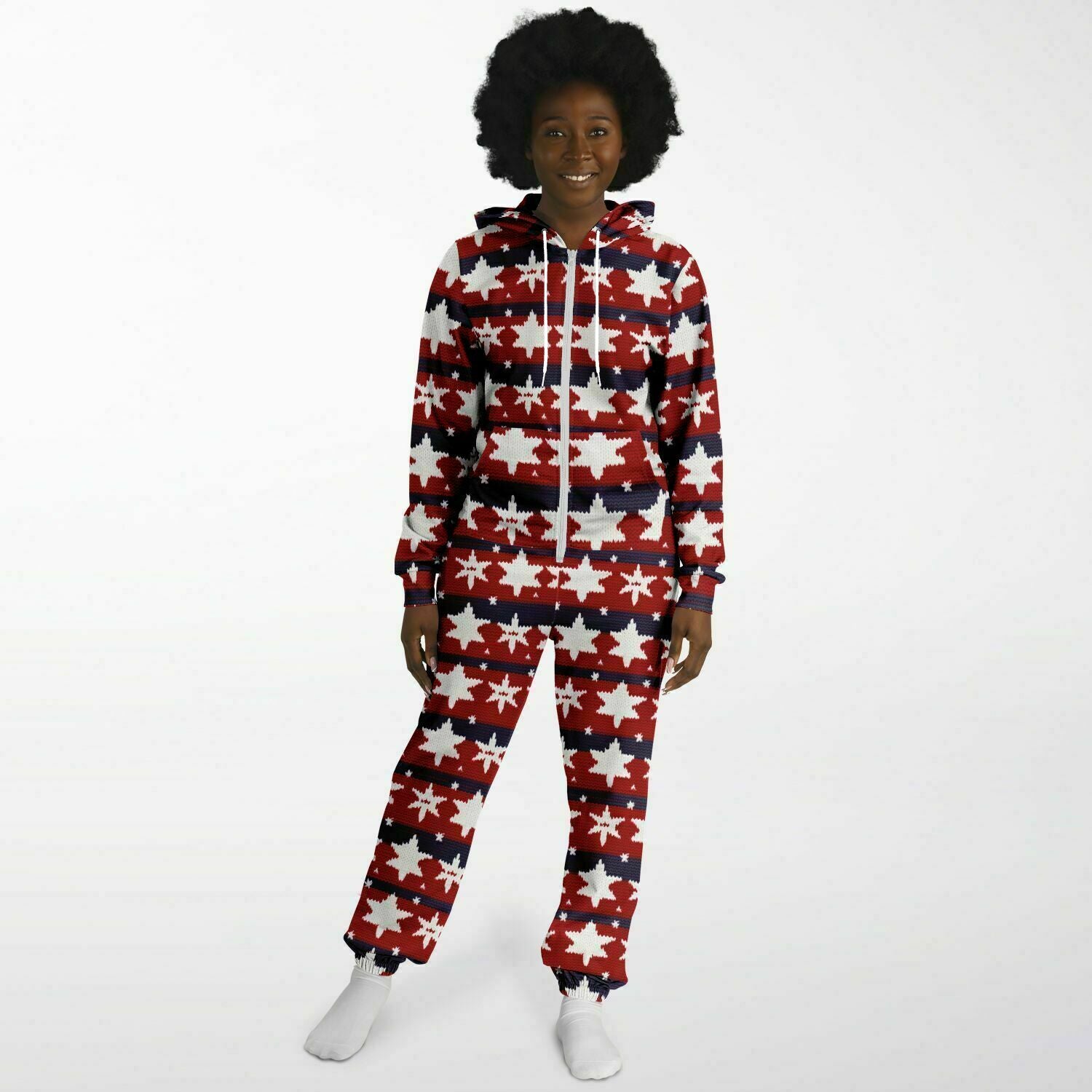 Americana Knitted Adult Athletic Jumpsuit, Red White & Blue Onesie Union Suit    - HolidayShoppingFinds