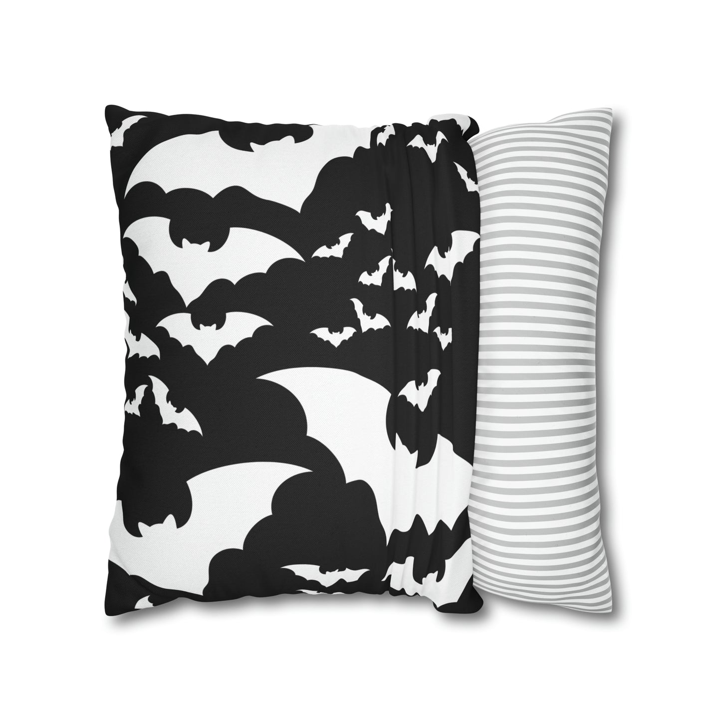 Spooky Bats Pillowcase, Halloween Black Pillow Cover, B&W Goth Pillow, Square 2-Sided Decorative Pillow    - HolidayShoppingFinds