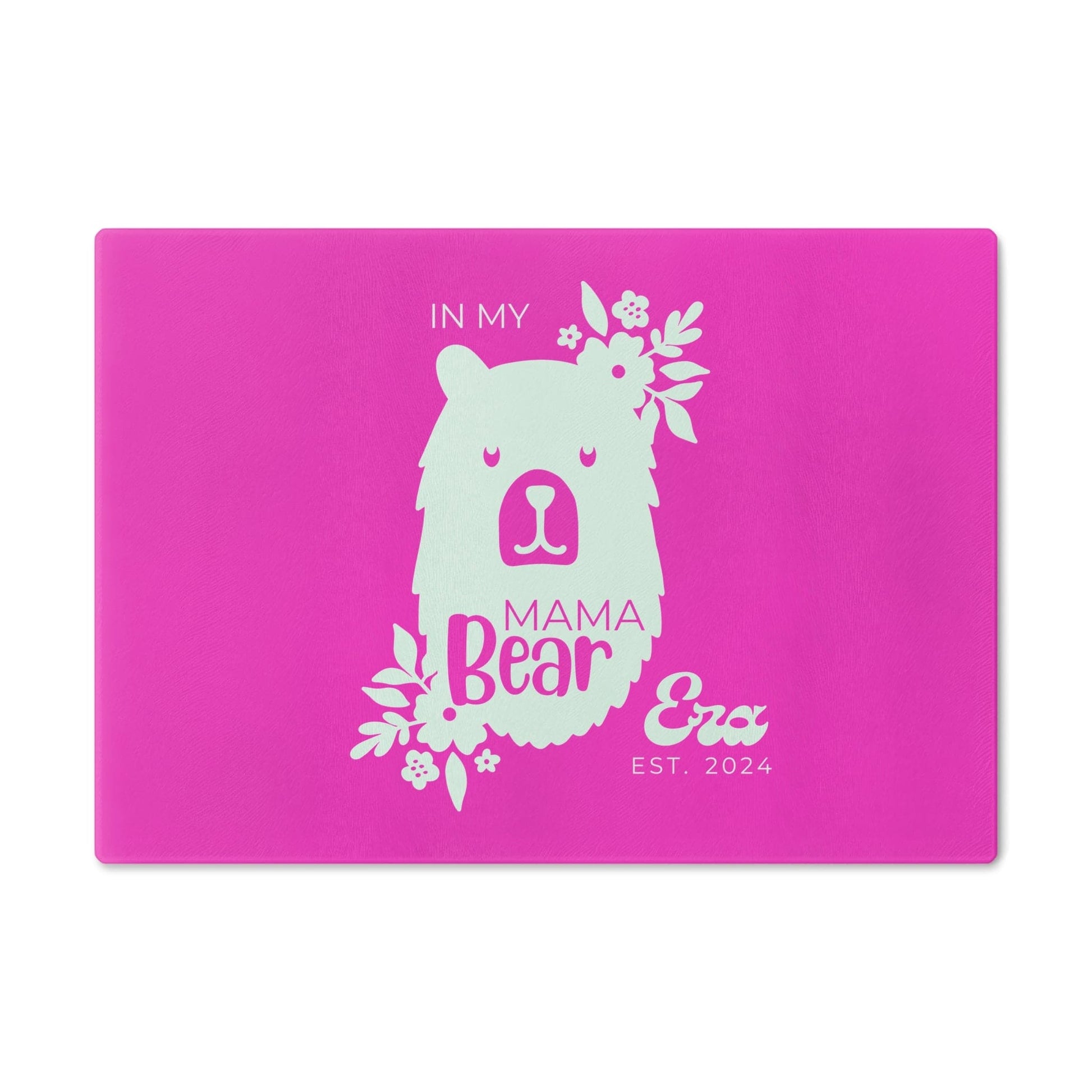 Custom Mama Bear Glass Cutting Board Pink, Kitchen Gift for Mom Small   - HolidayShoppingFinds