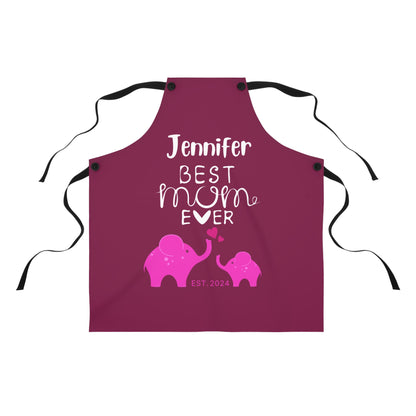 Personalized Best Mom Ever Gift Apron Pink Elephants, Gift for Mom Chef Apron    - HolidayShoppingFinds