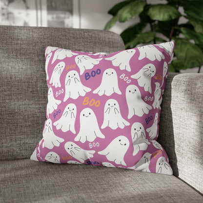 BOO Ghost Decorative Pillowcase Halloween Spooky Ghost Pillow Cover, Pink Square Pillow, 2-Sided Pillow Cover    - HolidayShoppingFinds